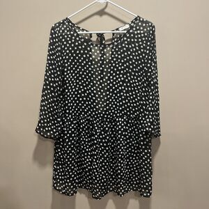 Everly Women's Sheer Polka Dot Tunic Black White L Preppy Coquette Flowy Whimsy